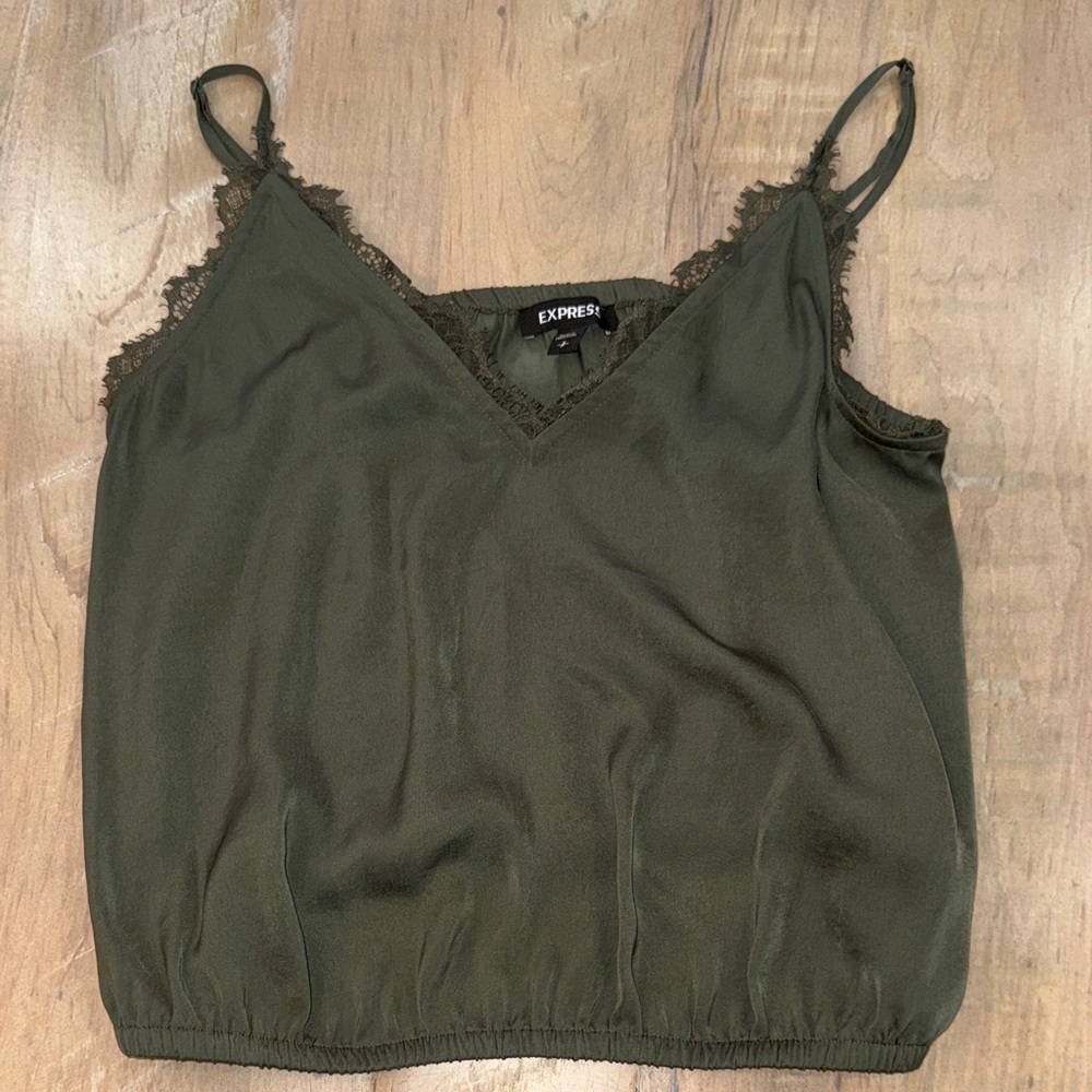 Express Dark Green Lace Cami Top